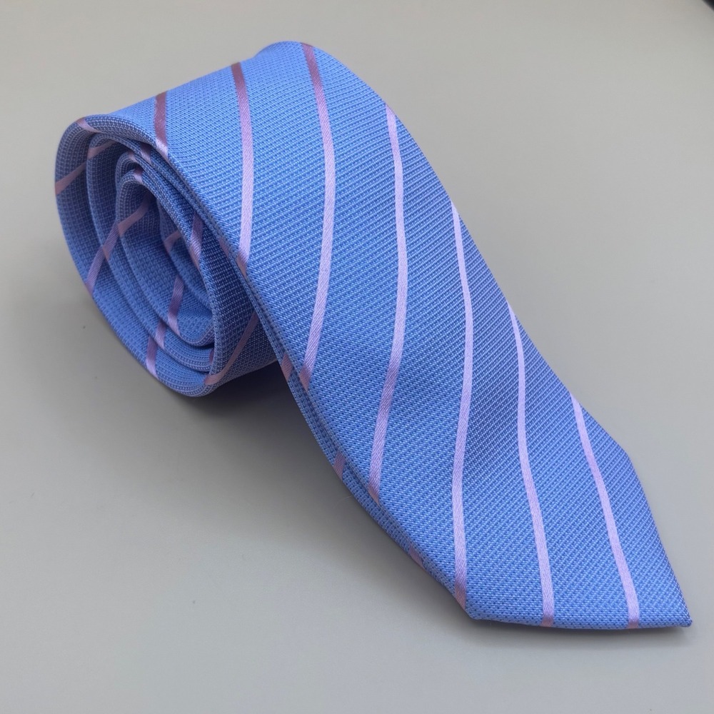 Tattersall London Mens Silk Tie Light Blue Pink Diagonal Stripe Hand Made‎ 3.25"